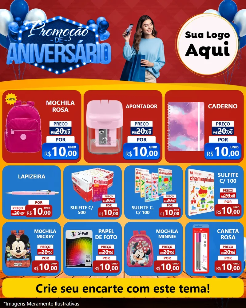 Modelo de Rede Social para Feed Instagram com o tema Promoção de Aniversário para Papelaria