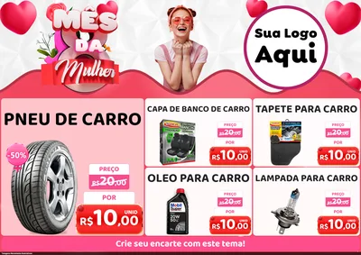 Modelo de Encarte para Encarte A4 Horizontal com o tema Mês da Mulher para Auto peças