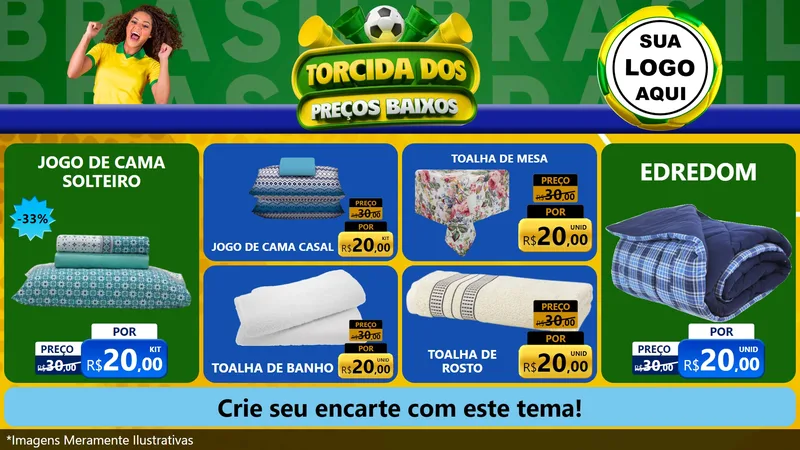 Modelo de TV para TV Horizontal com o tema Torcida dos Preços Baixos para Cama, Mesa e Banho