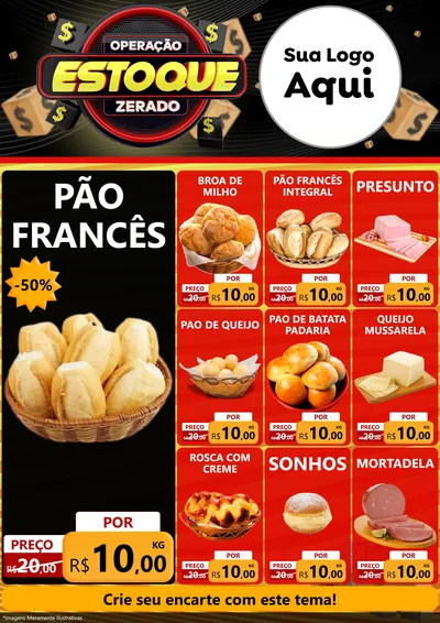 Modelo de Encarte para Encarte A4 Vertical com o tema Operação Estoque Zerado para Padaria