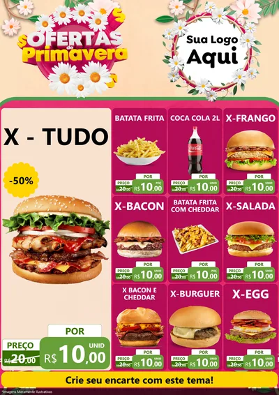 Modelo de Encarte para Encarte A4 Vertical com o tema Ofertas de Primavera para Hamburgueria