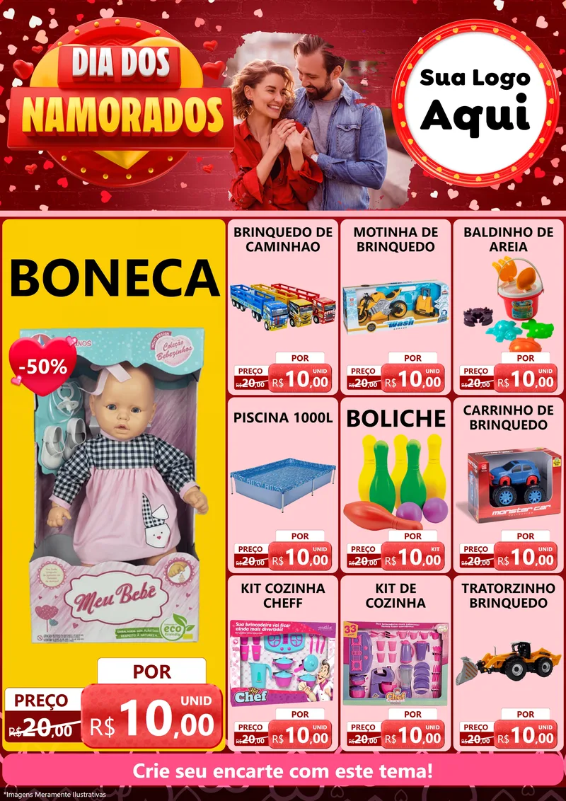 Modelo de Encarte para Encarte A4 Vertical com o tema Dia Dos Namorados para Brinquedos