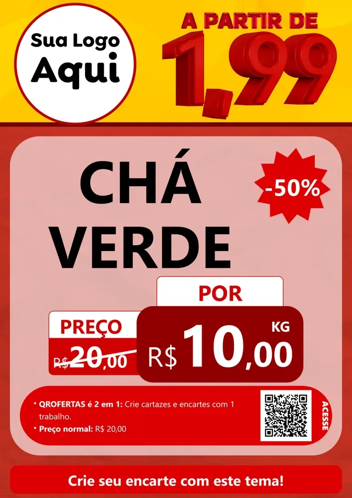 Modelo de Cartaz para Cartaz A4 Vertical com o tema A Partir de Um e Noventa e Nove - 1,99 para Produtos Naturais