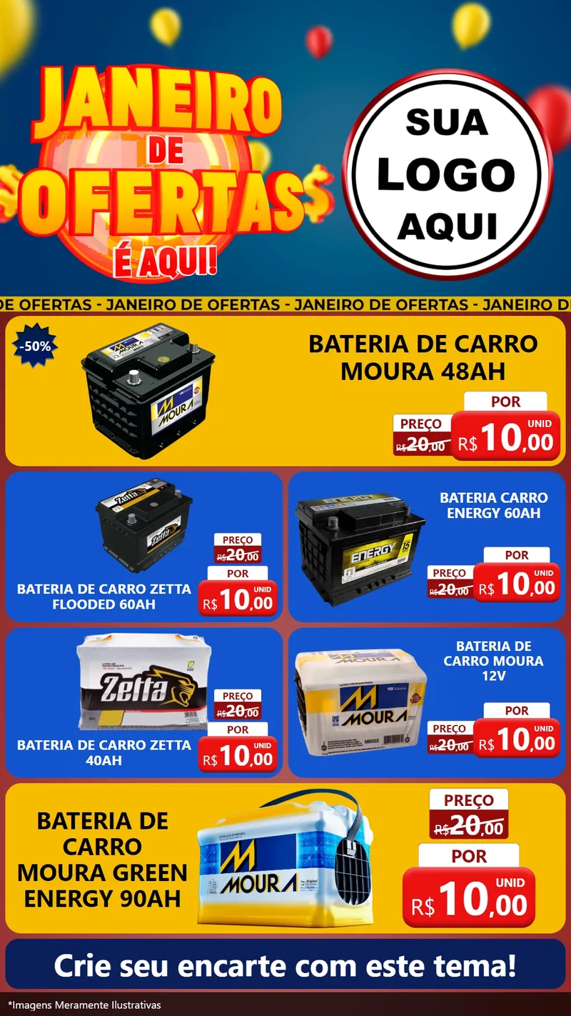Modelo de TV para TV Vertical com o tema Janeiro de Ofertas É Aqui! para Baterias Elétricas