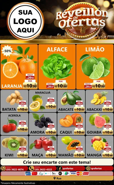Modelo de Encarte para Encarte Grande com o tema Réveillon de Ofertas para Hortifrúti