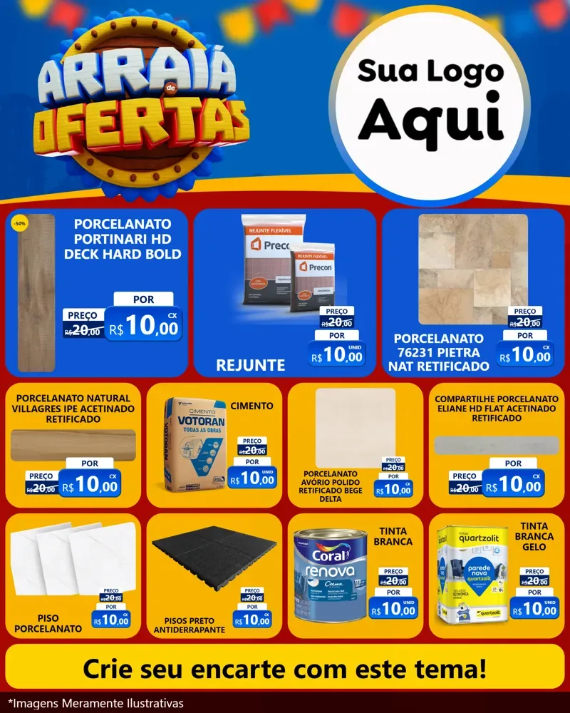 Modelo de Rede Social para Feed Instagram com o tema Arraiá de Ofertas - Junina para Pisos e revestimentos