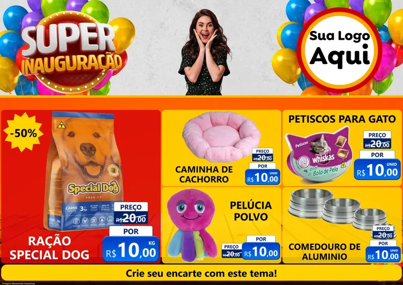 Modelo de Encarte para Encarte A4 Horizontal com o tema Super Inauguração para Pet Shop