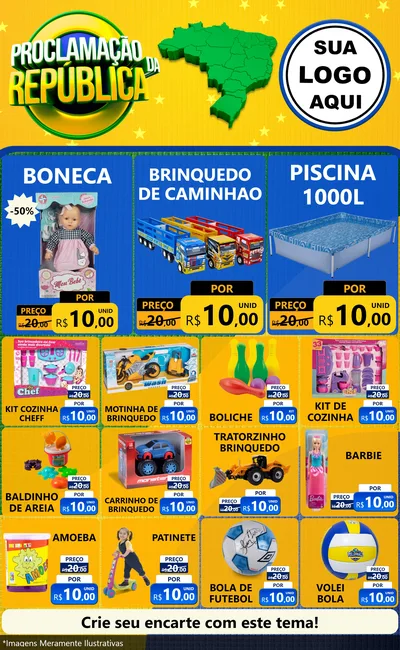 Modelo de Encarte para Encarte Grande com o tema Proclamação da República para Brinquedos