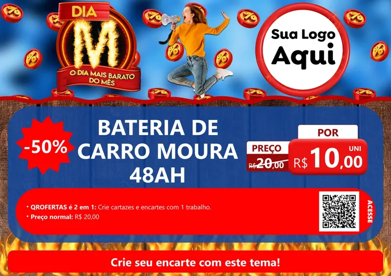 Modelo de Cartaz para Cartaz A4 Horizontal com o tema Dia M - O Dia Mais Barato Do Mês para Baterias Elétricas