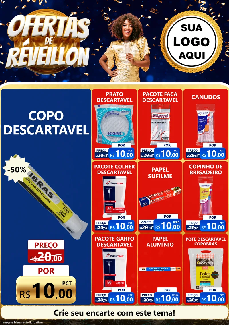 Modelo de Encarte para Encarte A4 Vertical com o tema Ofertas de Réveillon para Embalagens