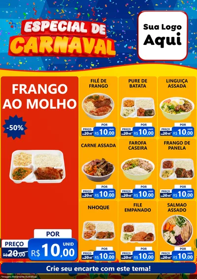 Modelo de Encarte para Encarte A4 Vertical com o tema Especial de Carnaval para Restaurante