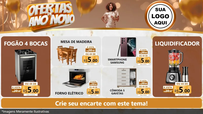 Modelo de TV para TV Horizontal com o tema Ofertas de Ano Novo para Móveis e Eletro