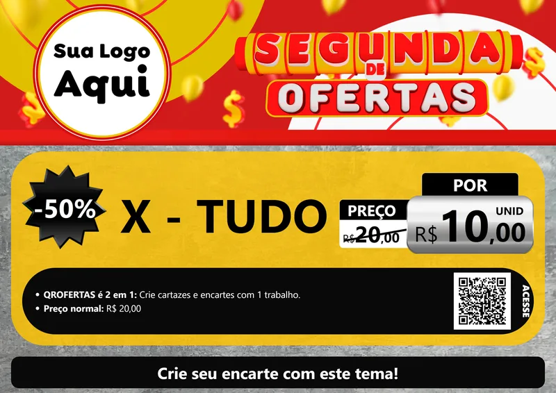 Modelo de Cartaz para Cartaz A4 Horizontal com o tema Segunda de Ofertas para Hamburgueria