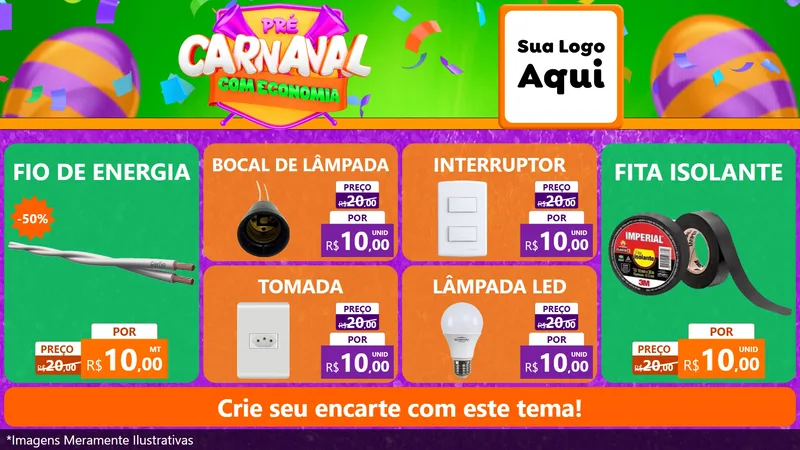 Modelo de TV para TV Horizontal com o tema Pré-Carnaval Com Economia para Materiais Elétricos