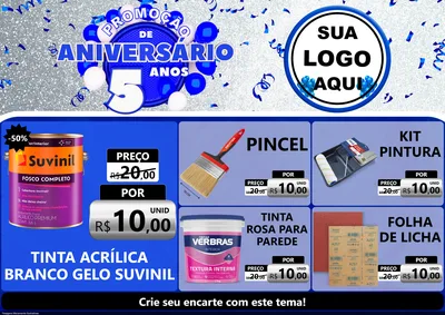 Modelo de Encarte para Encarte A4 Horizontal com o tema Promoção de Aniversário - 5 Anos para Tintas e Ferramentas