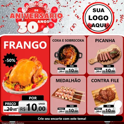 Modelo de Rede Social para Feed Facebook com o tema Promoção de Aniversário - 30 Anos para Assados