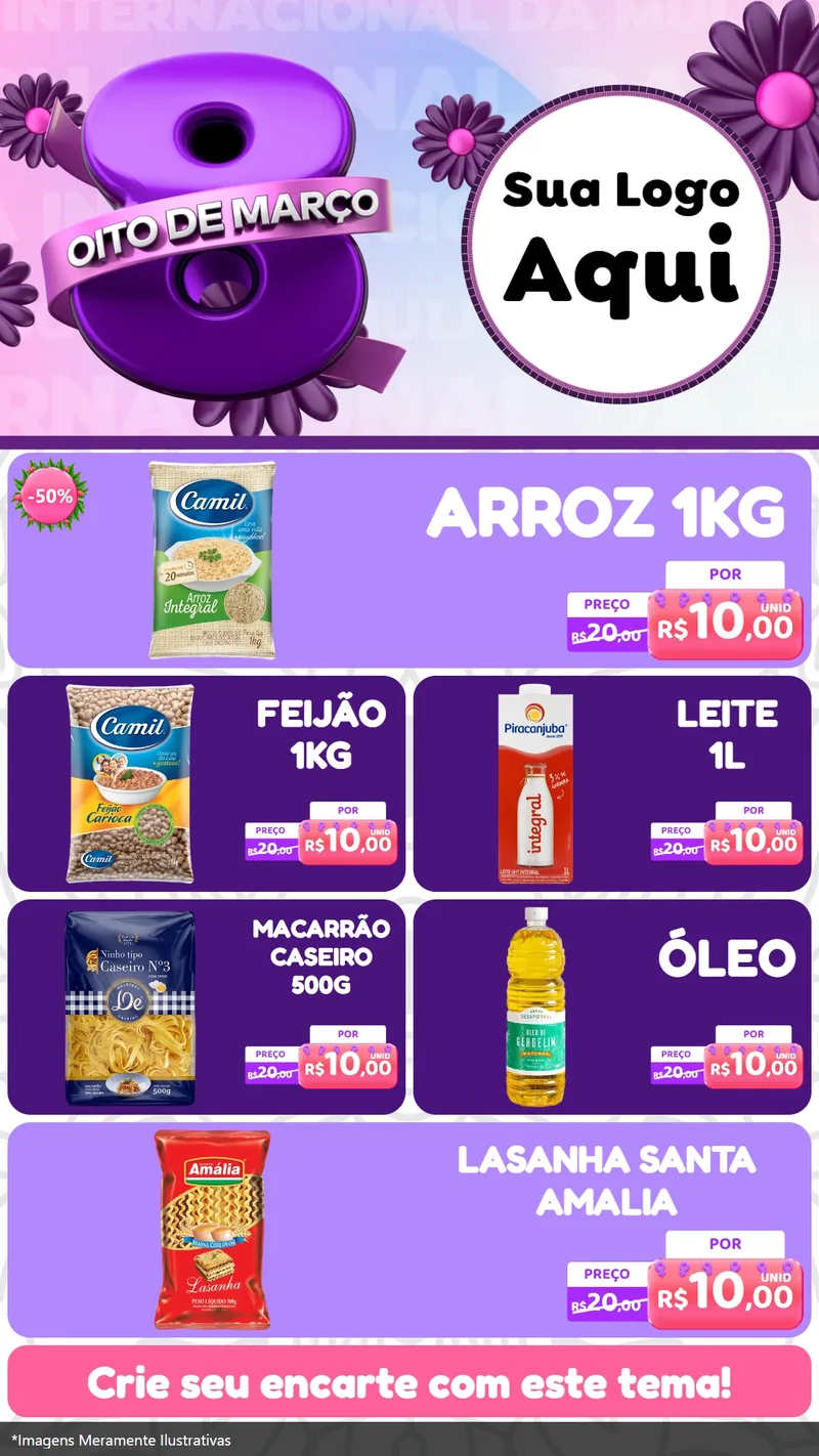 Modelo de TV para TV Vertical com o tema Oito de Março - Dia da Mulher para Supermercado