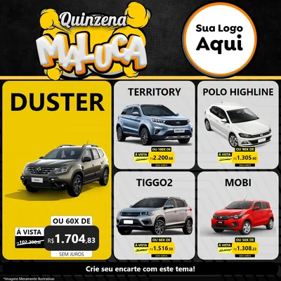 Modelo de Rede Social para Feed Facebook com o tema Quinzena Maluca para Concessionaria de Carros