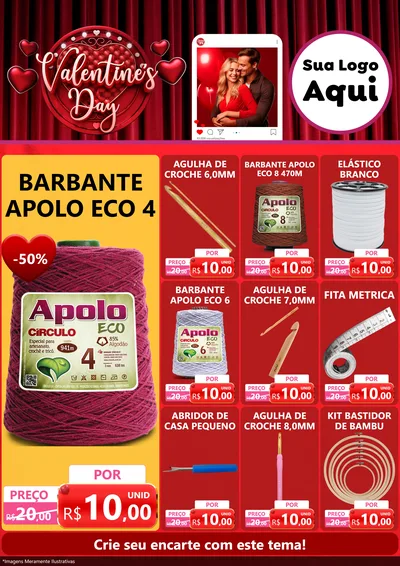 Modelo de Encarte para Encarte A4 Vertical com o tema Valentine's Day para Armarinho e Aviamentos
