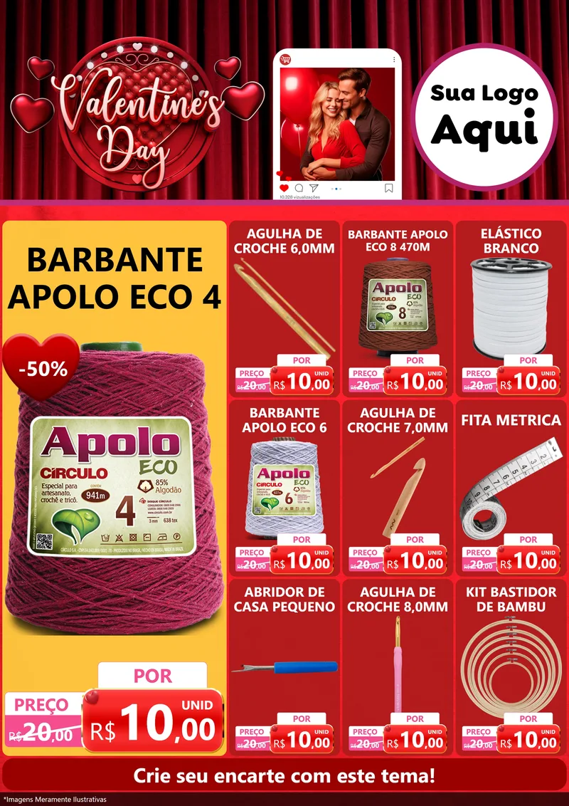 Modelo de Encarte para Encarte A4 Vertical com o tema Valentine's Day para Armarinho e Aviamentos