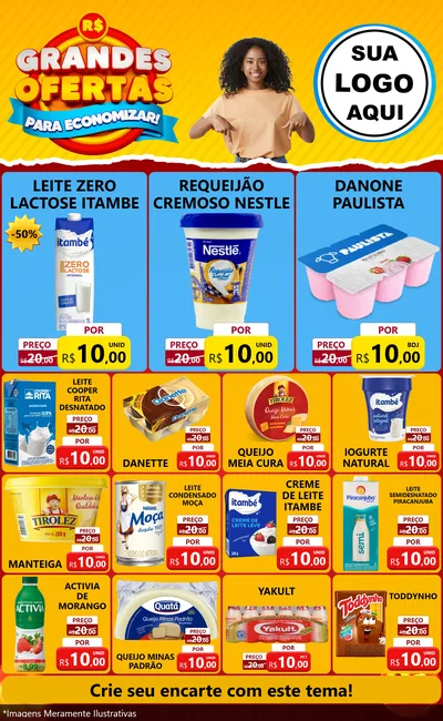Modelo de Encarte para Encarte Grande com o tema Grandes Ofertas Para Economizar! para Frios e Laticínios