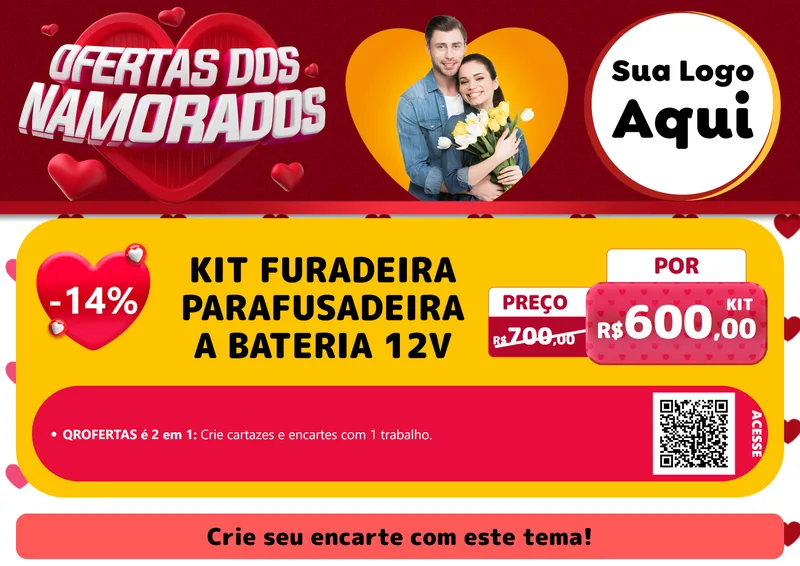 Modelo de Cartaz para Cartaz A4 Horizontal com o tema Ofertas Dos Namorados para Maquinas e Ferramentas