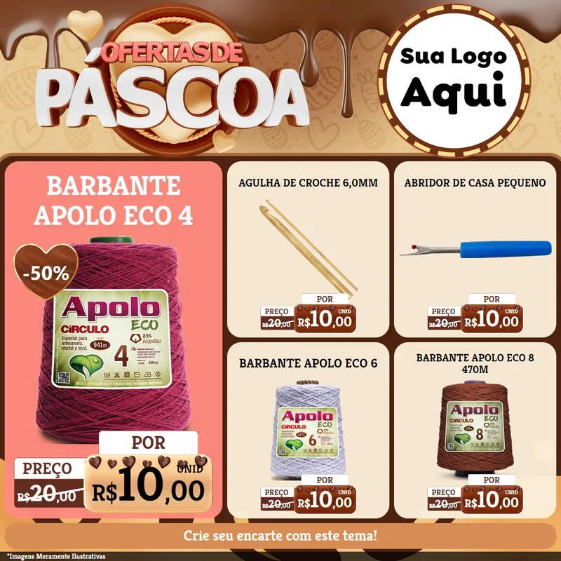 Modelo de Rede Social para Feed Facebook com o tema Ofertas de Páscoa para Armarinho e Aviamentos