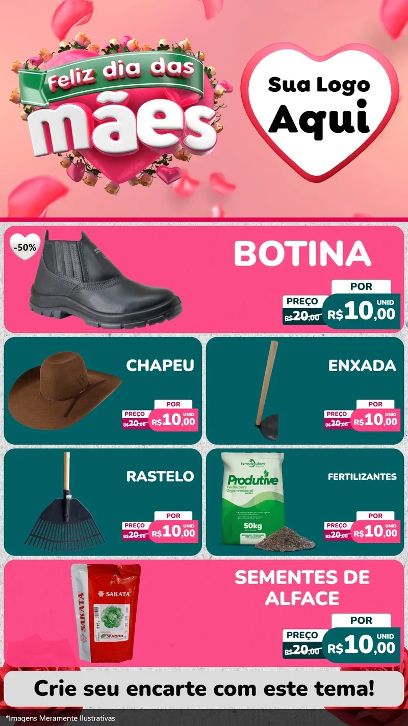 Modelo de TV para TV Vertical com o tema Feliz Dia das Mães para Agropecuária
