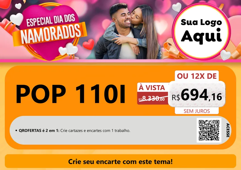 Modelo de Cartaz para Cartaz A4 Horizontal com o tema Especial Dia dos Namorados para Concessionaria de Motos