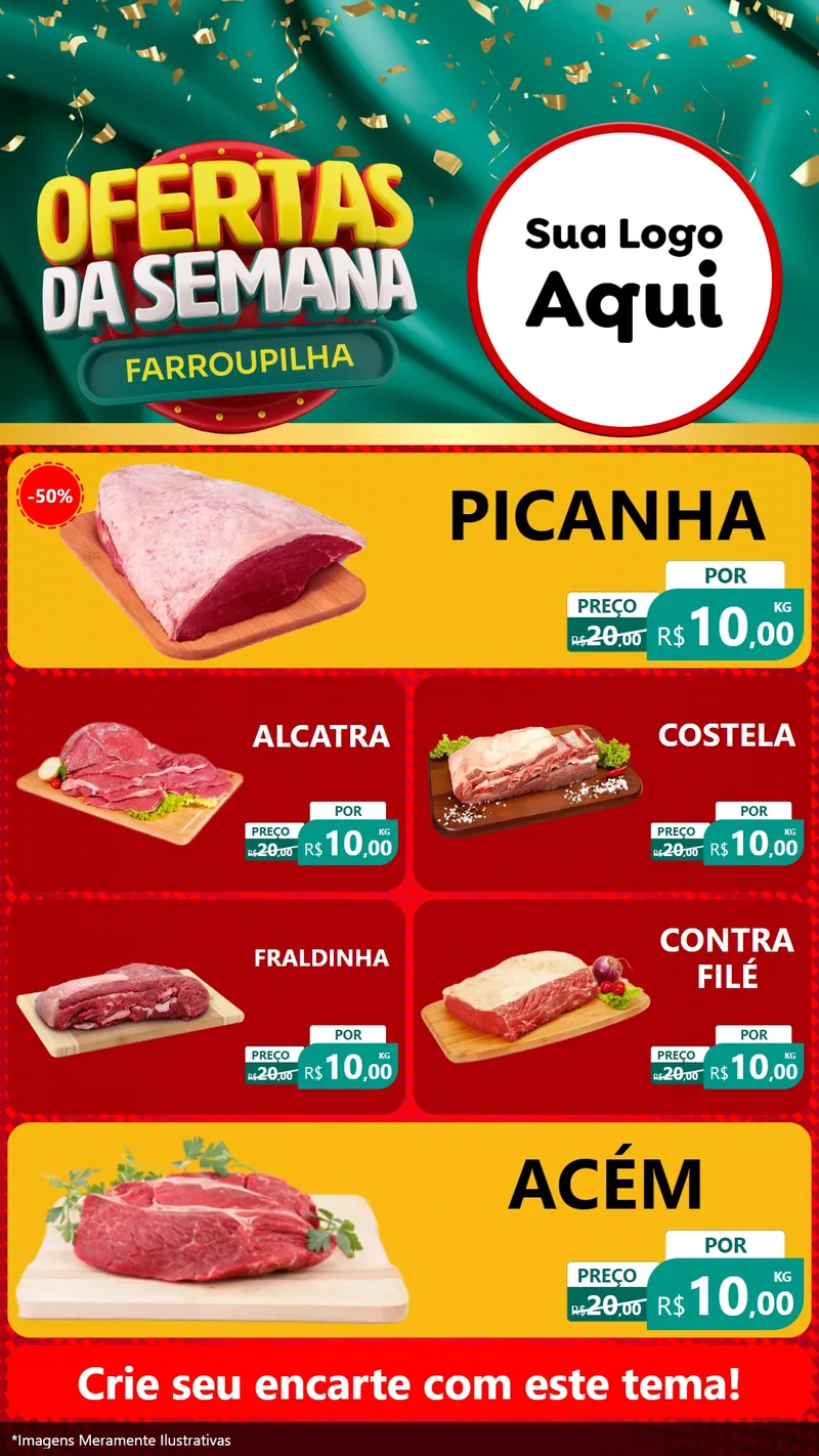 Modelo de TV para TV Vertical com o tema Ofertas da Semana Farroupilha para Açougue