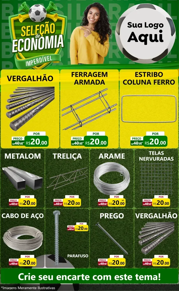 Modelo de Encarte para Encarte Grande com o tema Seleção de Economia - Copa para Ferragens