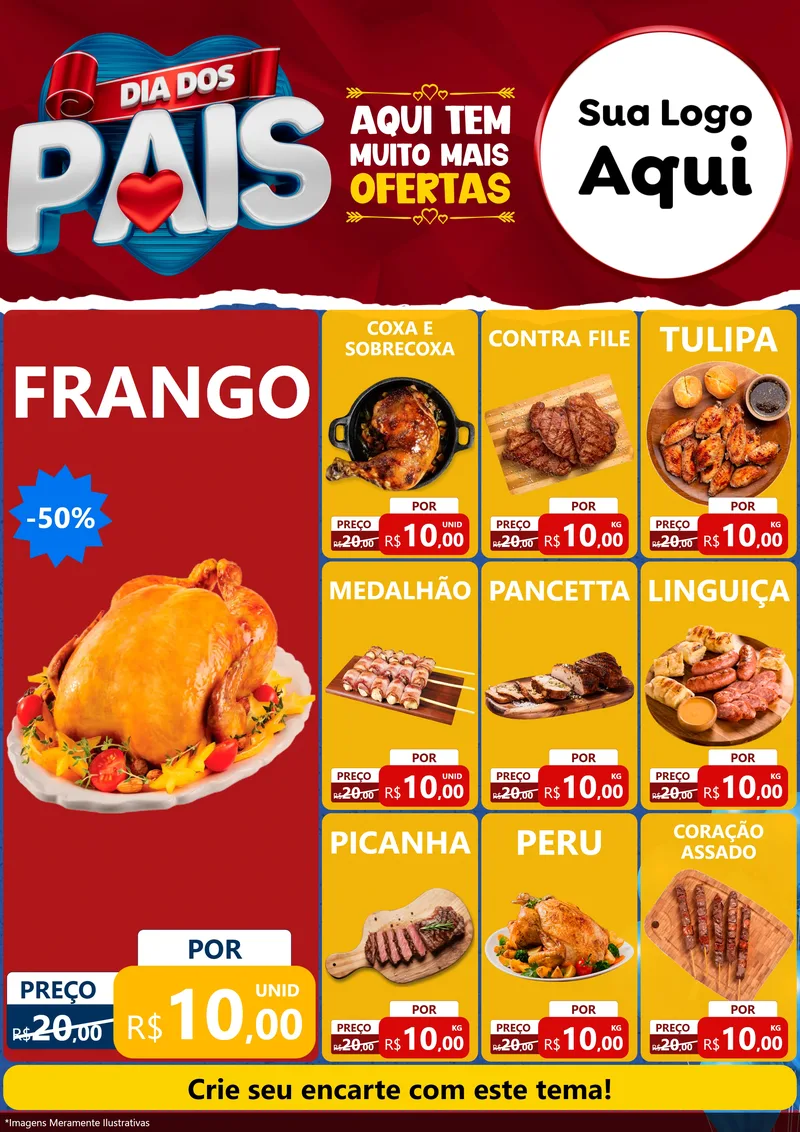 Modelo de Encarte para Encarte A4 Vertical com o tema Dia dos Pais para Assados