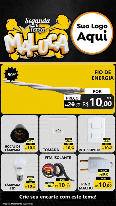 Modelo de Rede Social para Stories com o tema Segunda e Terça Maluca para Materiais Elétricos