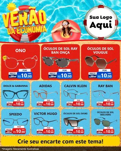 Modelo de Rede Social para Feed Instagram com o tema Verão da Economia para Óticas