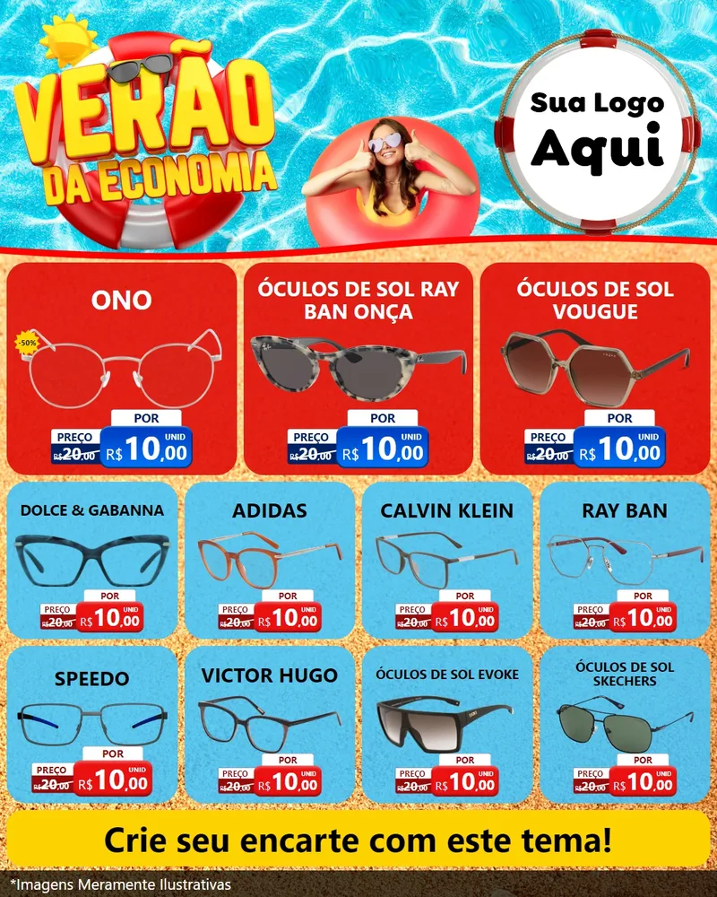Modelo de Rede Social para Feed Instagram com o tema Verão da Economia para Óticas