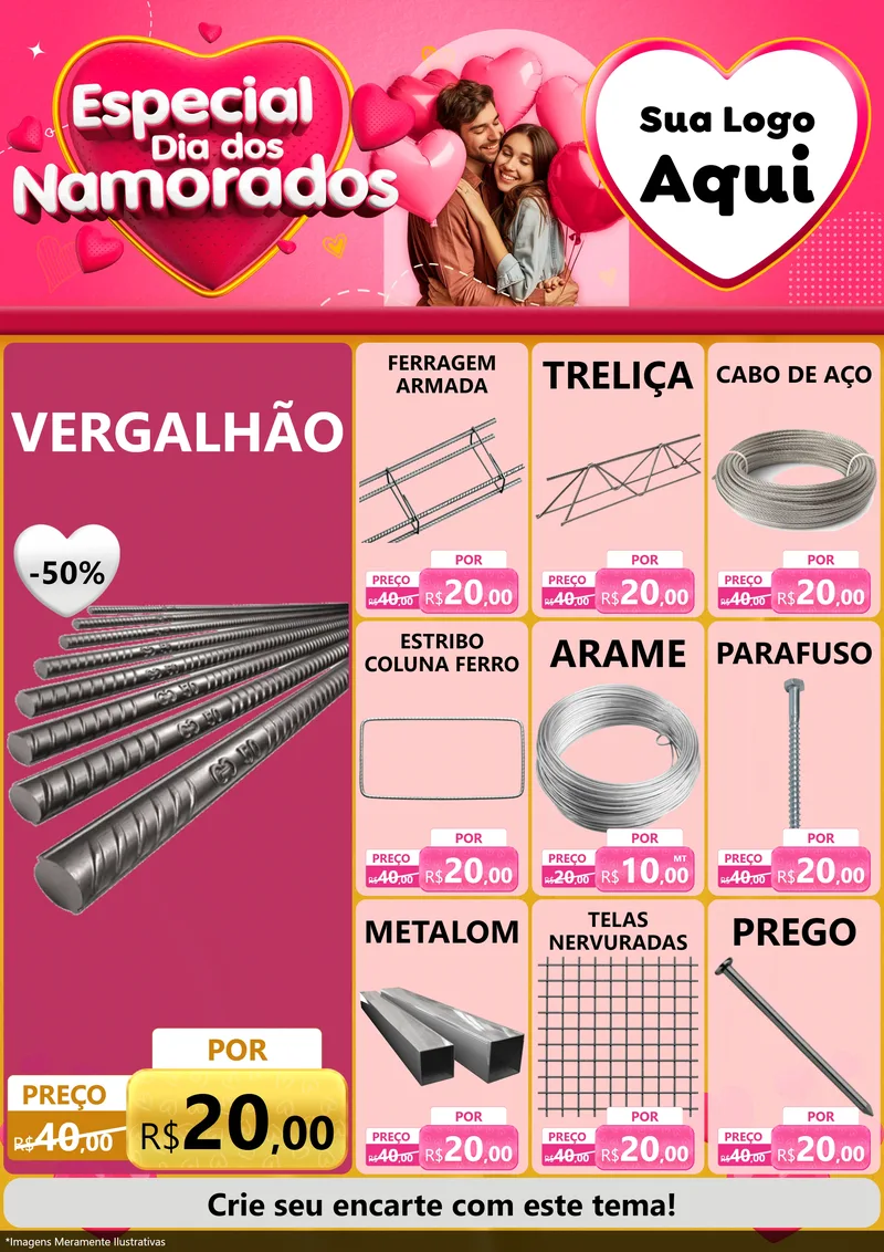 Modelo de Encarte para Encarte A4 Vertical com o tema Especial Dia dos Namorados para Ferragens