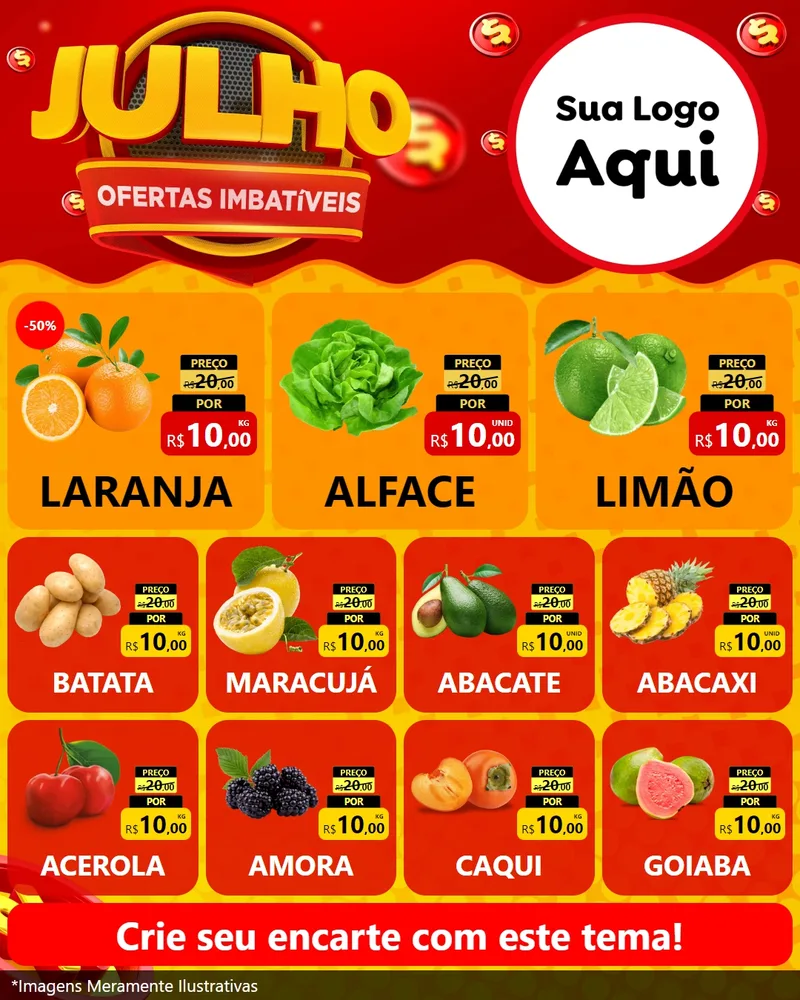 Modelo de Rede Social para Feed Instagram com o tema Julho Ofertas Imbatíveis para Hortifrúti