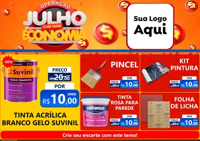 Modelo de Encarte para Encarte A4 Horizontal com o tema Operação Julho Com Mais Economia para Tintas e Ferramentas