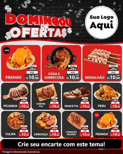 Modelo de Rede Social para Feed Instagram com o tema Domingou de Ofertas para Assados