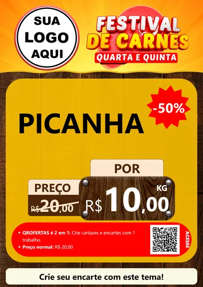 Modelo de Cartaz para Cartaz A4 Vertical com o tema Festival de Carnes - Quarta e Quinta para Açougue