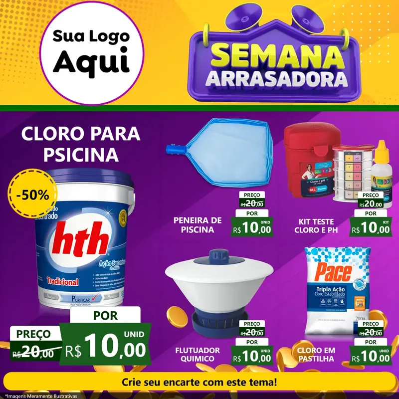 Modelo de Rede Social para Feed Facebook com o tema Semana Arrasadora para Produtos para Piscina