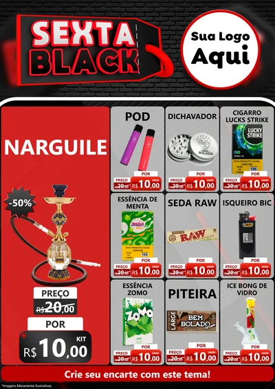 Modelo de Encarte para Encarte A4 Vertical com o tema Sexta Black para Tabacaria