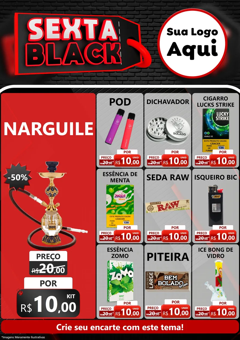 Modelo de Encarte para Encarte A4 Vertical com o tema Sexta Black para Tabacaria