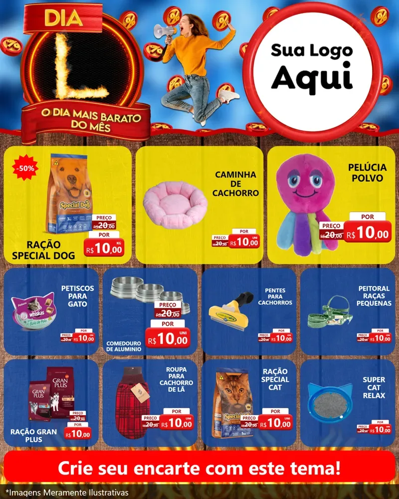 Modelo de Rede Social para Feed Instagram com o tema Dia L - O Dia Mais Barato Do Mês para Pet Shop