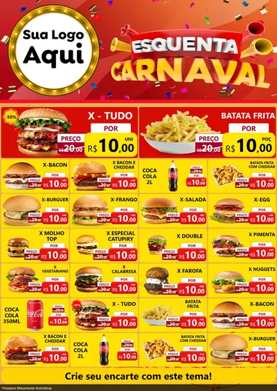Modelo de Encarte para Encarte A4 Vertical com o tema Esquenta Carnaval para Hamburgueria