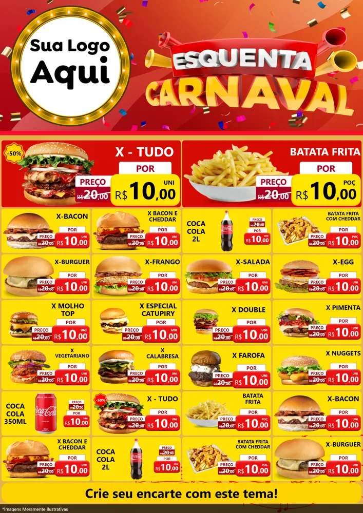 Modelo de Encarte para Encarte A4 Vertical com o tema Esquenta Carnaval para Hamburgueria