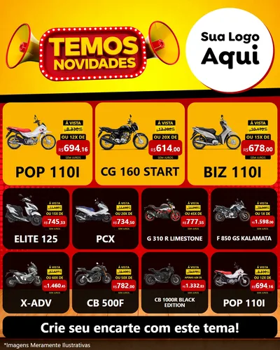Modelo de Rede Social para Feed Instagram com o tema Temos Novidades para Concessionaria de Motos