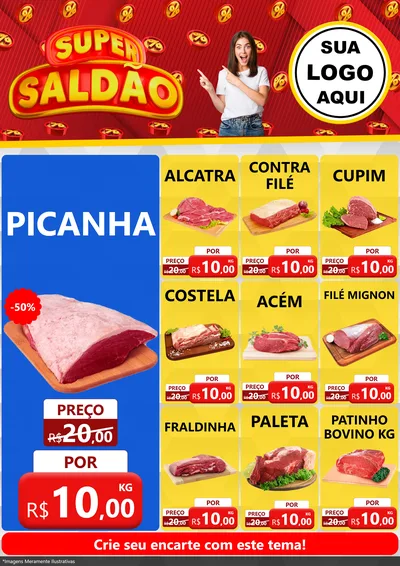 Modelo de Encarte para Encarte A4 Vertical com o tema Super Saldão para Açougue