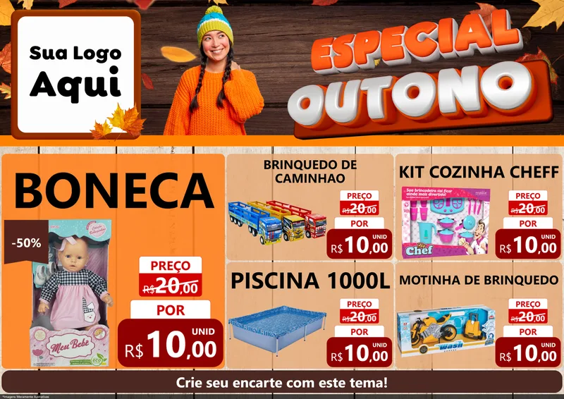 Modelo de Encarte para Encarte A4 Horizontal com o tema Especial Outono para Brinquedos