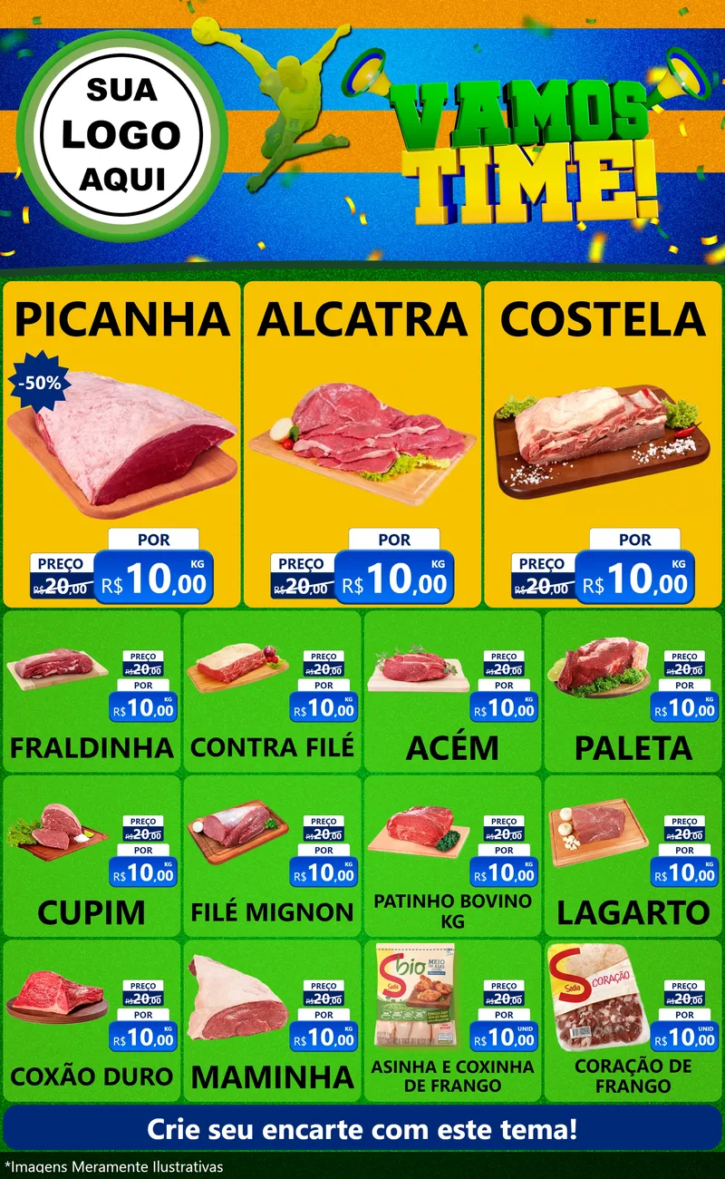 Modelo de Encarte para Encarte Grande com o tema Vamos Time! para Açougue